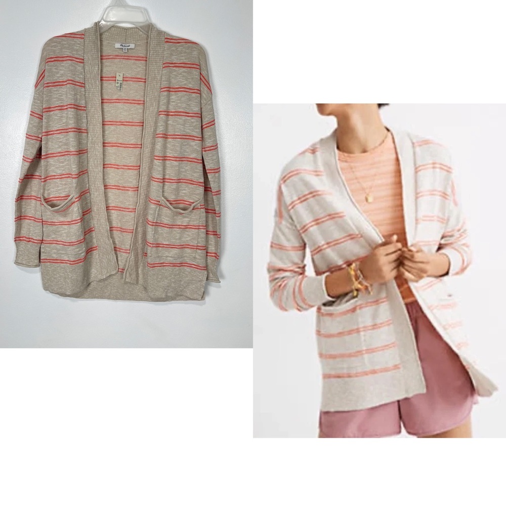 NWT Madewell Cardigan Sweater Textured Stripe With Pockets Size xxs